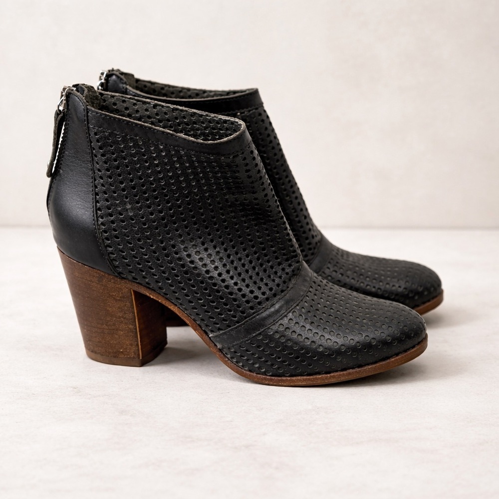MOMA Black Perforated Leather Ankle Boots size 36.5 EUC